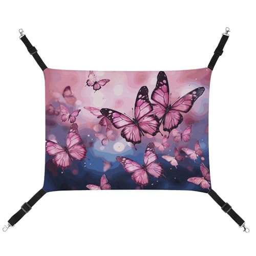 BVNMT Haustierhängematte aus Segeltuch mit rosa Schmetterlingen, atmungsaktiv und faltbar, für Katzen, Hunde und kleine Haustiere, ideal für Zuhause, Reisen und Haustierkrankenhaus – 42 x 33 x 20 cm von BVNMT