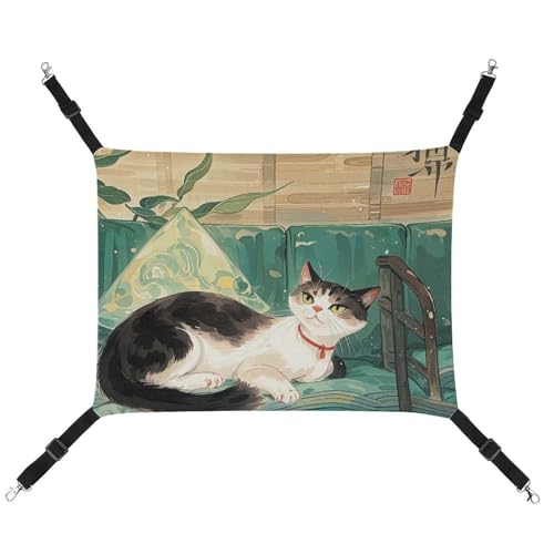 BVNMT Haustierhängematte im nationalen Stil, bedruckt, Leinen, atmungsaktiv und faltbar, für Katzen, Hunde und kleine Haustiere, ideal für Zuhause, Reisen und Haustierkrankenhaus – 42 x 33 x 20 cm von BVNMT