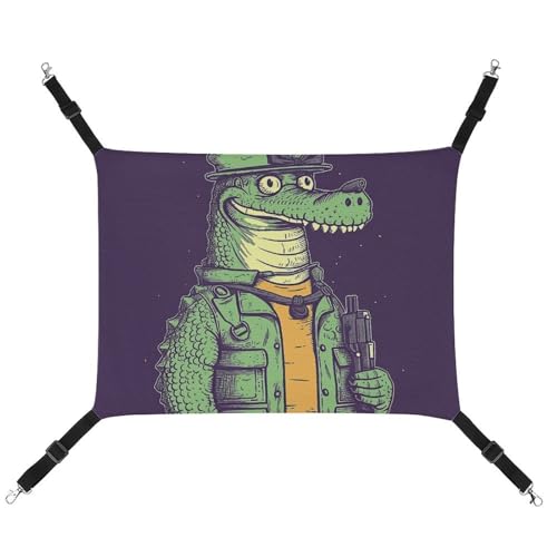 BVNMT Haustierhängematte mit Krokodil-Motiv, bedruckt, Leinen, atmungsaktiv und faltbar, für Katzen, Hunde und kleine Haustiere, ideal für Zuhause, Reisen und Haustierkrankenhaus – 42 x 33 x 20 cm von BVNMT