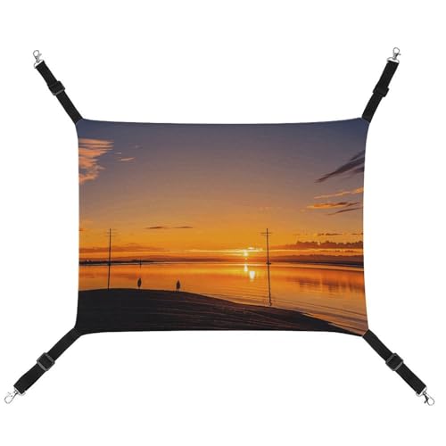 BVNMT Haustierhängematte mit Sonnenuntergangsstreifen, bedruckt, Leinen, atmungsaktiv und faltbar, für Katzen, Hunde und kleine Haustiere, ideal für Zuhause, Reisen und Haustierkrankenhaus – 42 x 33 x von BVNMT