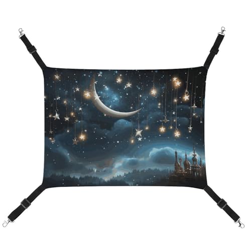 BVNMT Nightsky Hängematte, Motiv: Mond und Sterne, bedrucktes Segeltuch, atmungsaktiv und faltbar, für Katzen, Hunde und kleine Haustiere, ideal für Zuhause, Reisen und Haustierkrankenhaus – 42 x 33 x von BVNMT