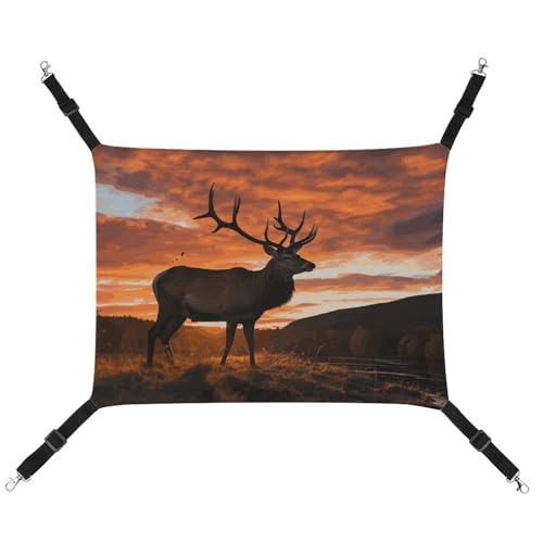 BVNMT Red Deer Bull Elch Sonnenuntergang Bedruckte Leinwand Haustier Hängematte – atmungsaktiv & faltbar für Katzen, Hunde & kleine Haustiere – ideal für Zuhause, Reisen & Haustierkrankenhaus – 42 x von BVNMT