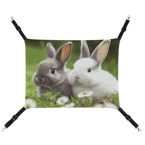 BVNMT Two Little Cute Rabbits bedruckte Leinen-Haustier-Hängematte – atmungsaktiv und faltbar für Katzen, Hunde und kleine Haustiere – ideal für Zuhause, Reisen und Haustierkrankenhaus – 42 x 33 x 20 von BVNMT