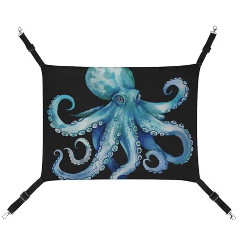 BVNMT Wasserfarben-Oktopus-Haustier-Hängematte aus Segeltuch – atmungsaktiv und faltbar für Katzen, Hunde und kleine Haustiere – ideal für Zuhause, Reisen und Haustierkrankenhaus – 42 x 33 x 20 cm von BVNMT