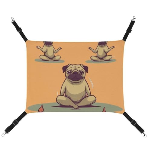 BVNMT Yoga-Mops-bedruckte Hängematte aus Segeltuch, atmungsaktiv und faltbar, für Katzen, Hunde und kleine Haustiere, ideal für Zuhause, Reisen und Haustierkrankenhaus – 42 x 33 x 20 cm von BVNMT