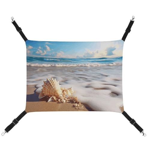 Haustierhängematte aus bedrucktem Segeltuch mit Muscheln, atmungsaktiv und faltbar, für Katzen, Hunde und kleine Haustiere, ideal für Zuhause, Reisen und Haustierkrankenhaus – 42 x 33 x 20 cm von BVNMT