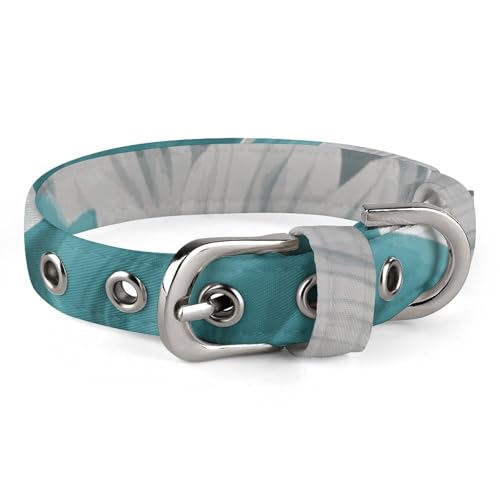 Verstellbares Hundehalsband, blaugrün, grau und weiß, Blumenmuster, Haustierhalsband für kleine, mittelgroße Hunde und Katzen von BVNMT