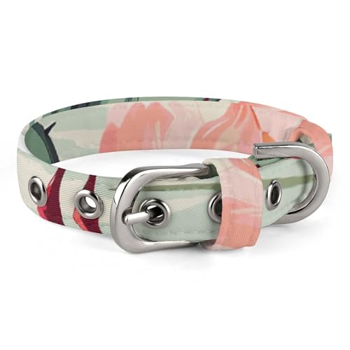 Verstellbares Hundehalsband, grüner Flamingo-Rosen-Blumen, Haustierhalsband für kleine, mittelgroße Hunde und Katzen von BVNMT