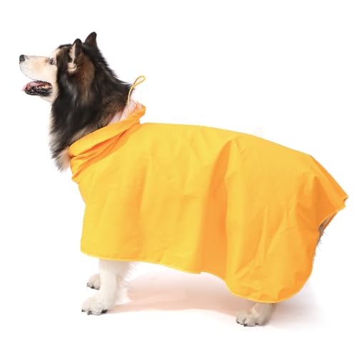 BWBIKE Hunderegenmantel für Mittelgroße Hunde Hunderegenjacke mit Klarer Kapuze Wasserdichter Hunderegenmantel mit Verstellbarem Bauchgurt Hundesicherheitsweste für Outdoor Abenteuer Wandern, Gelb,XL von BWBIKE
