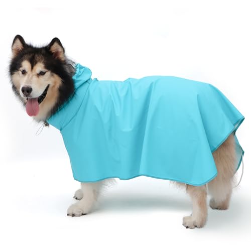 BWBIKE Hunderegenmantel für Mittelgroße Hunde Hunderegenjacke mit Klarer Kapuze Wasserdichter Hunderegenmantel mit Verstellbarem Bauchgurt Hundesicherheitsweste für Outdoor Abenteuer Wandern, Blau,L von BWBIKE