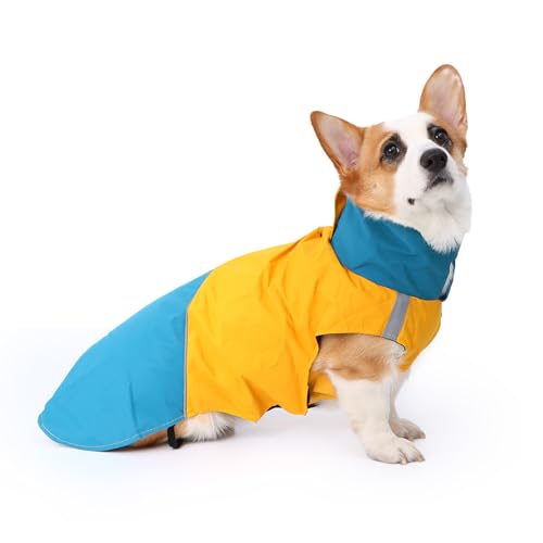 BWBIKE wasserdichte Hunderegenmäntel Winddichter Hund Winter Outdoorjacken Hunde Kaltwettermäntel Reflektierender Hund Warme Windjacke mit Loch für Hundeleine, Gelb, L von BWBIKE