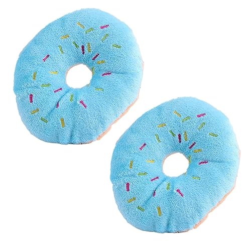 2 Stück blaue Donut-Form Plüsch-Haustier-Spielzeug, schönes Donut-geformtes Quietschspielzeug für Haustier-Kauspielzeug, quietschendes Plüsch-Hundespielzeug, Blaubeere, quietschendes von BWESOO