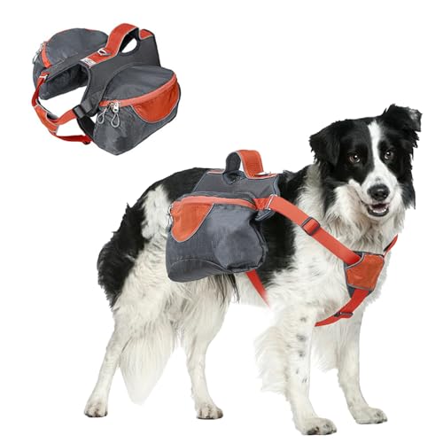 2-In-1-Geschirr Und Abnehmbarer Reiserucksack Für Hunde Wetterfester Rucksack, Gepolsterte Haustier-Satteltasche Für Kleine Bis Mittelgroße Bis Extra Große Hunde (Größe M,L,XL) (Farbe Orange-Größe M) von BWLEANSY