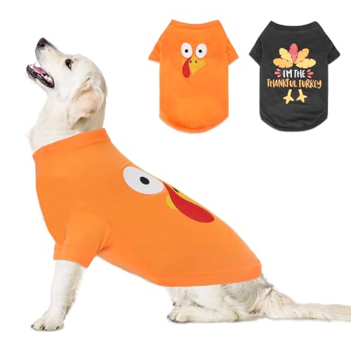 BWOGUE 2 Stück Thanksgiving-Hunde-Shirts für große Hunde, Truthahn-bedruckte Hunde-T-Shirts, weich, atmungsaktiv, Haustierkleidung, Cosplay, Haustierbekleidung für mittelgroße und große Hunde von BWOGUE