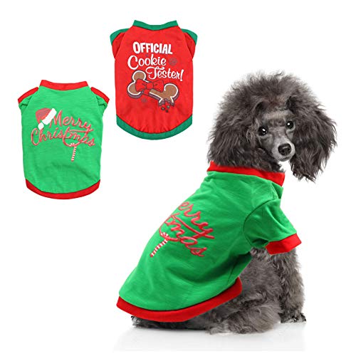 BWOGUE 2 Stück Weihnachts-Hundeshirts für Haustierkleidung, weich, atmungsaktiv, Welpen-Shirt, bedrucktes Haustier-T-Shirt, Welpen, Hundekleidung für kleine Hunde, Katzen, Weihnachten, Cosplay, L von BWOGUE