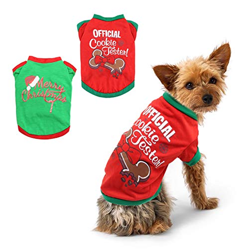 BWOGUE 2 Stück Weihnachts-Hundeshirts für Haustierkleidung, weich, atmungsaktiv, Welpen-Shirt, bedrucktes Haustier-T-Shirt, Welpen, Hundekleidung für kleine Hunde, Katzen, Weihnachten, Cosplay, XS von BWOGUE