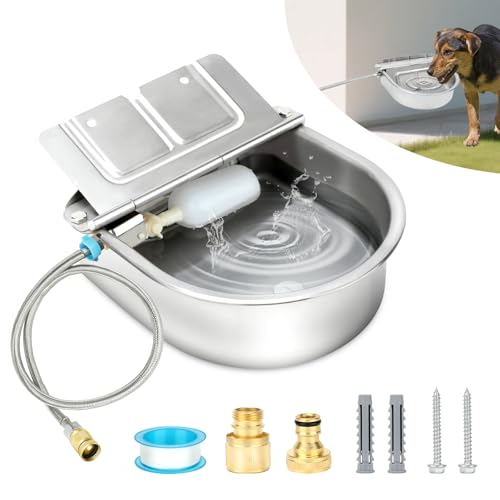 BWOGUE Automatischer Wasserspender für Hunde, 3,5 l, für den Außenbereich, automatischer Hundenapf mit Schwimmerventil, Edelstahl-Wasserspender, passend für 1,27 cm und 1,9 cm GHT-Wasserhahn für von BWOGUE