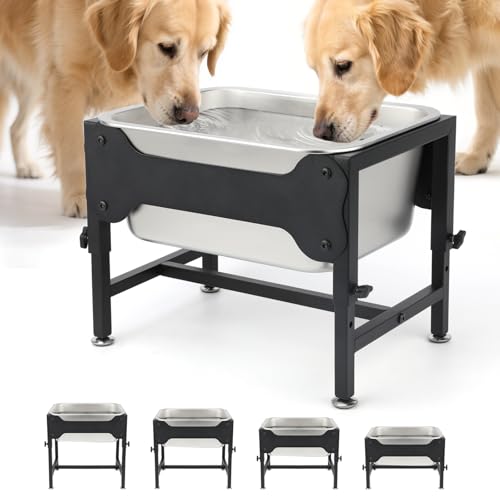 BWOGUE Erhöhter großer Wassernapf für Hunde, erhöhter Edelstahlnapf, für große Rassen, 4 höhenverstellbar (22,9 cm, 27,9 cm, 33 cm, 38,1 cm), rutschfeste Hunde-Futterstation für Gelenkdruckentlastung von BWOGUE
