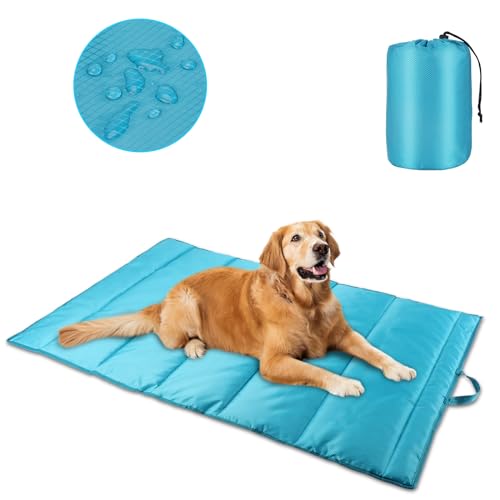 BWOGUE Große Outdoor-Hundebett-Matte, tragbar, wasserdicht, Camping-Hundematte, waschbare Hundematte mit Tragetasche für mittelgroße und große Hunde, 119 x 68 cm, Blau von BWOGUE