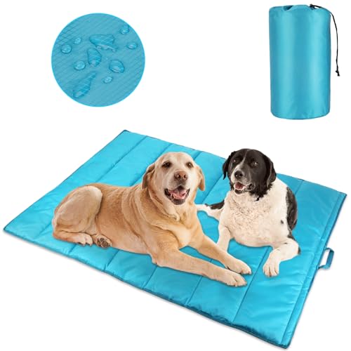 BWOGUE Große Outdoor-Hundebett-Matte, tragbar, wasserdicht, Camping-Hundematte, waschbare Hundematte mit Tragetasche für mittelgroße und große Hunde, 144 x 99 cm, Blau von BWOGUE