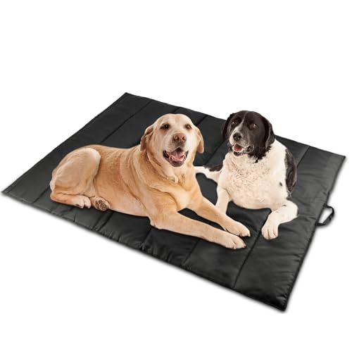 BWOGUE Große Outdoor-Hundebett-Matte, tragbar, wasserdicht, Camping-Hundematte, waschbare Hundematte mit Tragetasche für mittelgroße und große Hunde, 144 x 99 cm, Schwarz von BWOGUE
