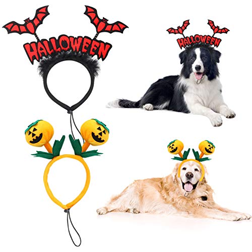 BWOGUE Halloween-Stirnband für Hunde, Kürbis und rote Fledermaus, für mittelgroße und große Hunde, 2 Stück von BWOGUE