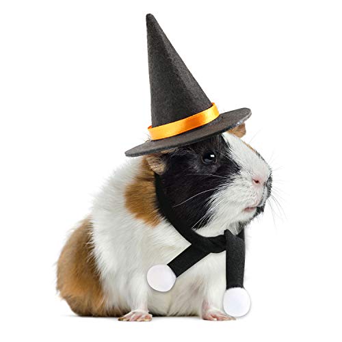BWOGUE Kleintiere Kostüm Halloween Zauberer Hut mit Schal Schalldämpfer Meerschweinchen Halloween Kostüme Hexenkopf Zubehör für Kaninchen Hamster Ratten Kätzchen Bartdrache und Kleintiere von BWOGUE