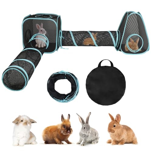BWOGUE Outdoor Kaninchenzelt mit Tunnel, 4 in 1 tragbares großes Kaninchen-Pop-Up-Zelt mit Rohr, atmungsaktives visuelles Netzgewebe, Outdoor-Haustiergehege für Katzen, Kätzchen, Häschen, von BWOGUE