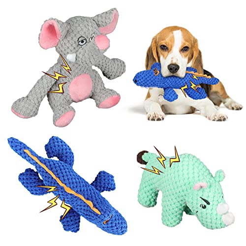 BWOGUE Quietschendes Plüsch-Hundespielzeug, 3 Stück, gefülltes Kauspielzeug mit Quietscher und Knisterpapier, Hundespielzeug für Zahnreinigung für kleine, mittelgroße Hunde und Welpen (3 Packungen von BWOGUE