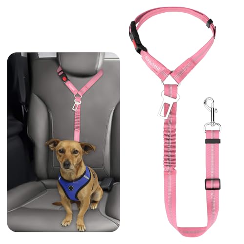 BWOGUE Sicherheitsgurt für Hunde und Katzen, reflektierend, für die Kopfstütze, elastischer Puffer, verstellbar, verhedderungsfrei, Sicherheitsleine, Fahrzeug-Sicherheitsgurt für kleine, mittelgroße von BWOGUE