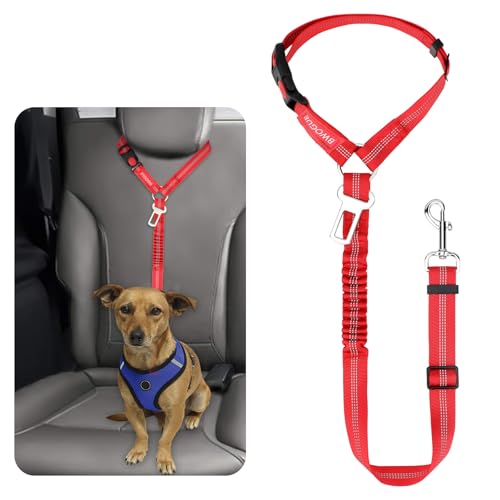 BWOGUE Sicherheitsgurt für Hunde und Katzen, reflektierend, für die Kopfstütze, elastischer Puffer, verstellbar, verhedderungsfrei, Sicherheitsleine, Fahrzeug-Sicherheitsgurt für kleine, mittelgroße von BWOGUE