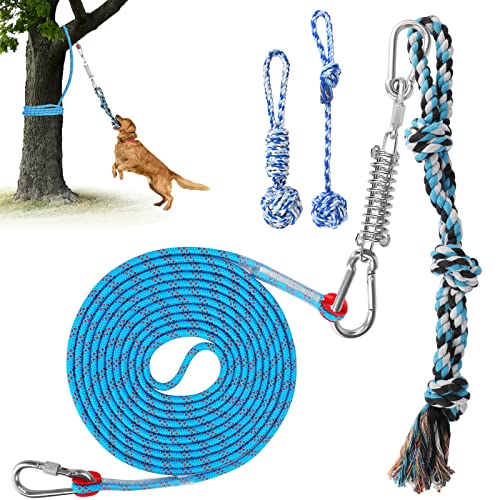 BWOGUE Spring Pole Dog Rope Toys, Spring Pole for Dogs Outdoor Hanging Dog Tree Tug Toy with 5.5M Rope, Muscle Builder Exercise Interactive Tug of War Dog Toy for Pitbull Medium to Large Dogs von BWOGUE
