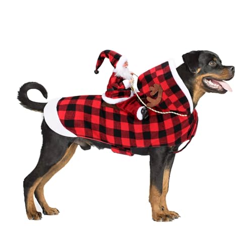 BWOGUE Weihnachtsmann Hund Kostüm Weihnachten Haustier Kleidung Weihnachtsmann Reiten Haustier Cosplay Kostüme Party Verkleiden Hunde Katzen Outfit für Kleine Mittlere Große Hunde Katzen von BWOGUE