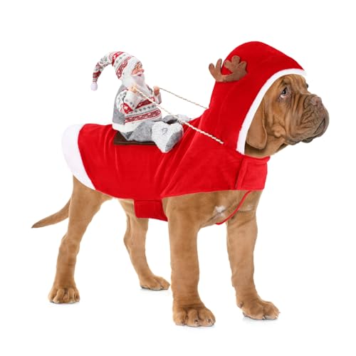 BWOGUE Weihnachtsmann Hund Kostüm Weihnachten Haustier Kleidung Weihnachtsmann Reiten Haustier Cosplay Kostüme Party Verkleiden Hunde Katzen Outfit für Kleine Mittlere Große Hunde Katzen von BWOGUE