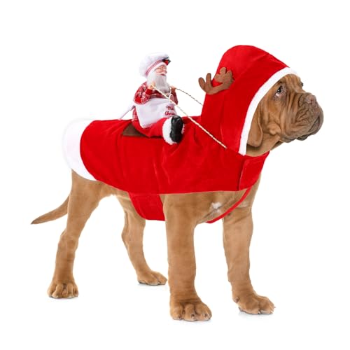 BWOGUE Weihnachtsmann Hund Kostüm Weihnachten Haustier Kleidung Weihnachtsmann Reiten Haustier Cosplay Kostüme Party Verkleiden Hunde Katzen Outfit für Kleine Mittlere Große Hunde Katzen von BWOGUE