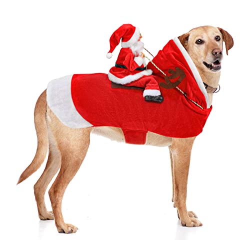 BWOGUE Weihnachtsmannkostüm für Hunde, Weihnachten, Haustierkleidung, Weihnachtsmann, Reiten, Cosplay, Kostüme, Party, Outfit für kleine, mittelgroße und große Hunde und Katzen von BWOGUE