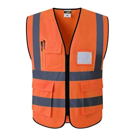 BWUHDKS Warnwesten, Reflektorjacke, Bauweste, gut sichtbar, reflektierende und atmungsaktive Arbeitskleidung mit Taschen und Reißverschlüssen, Bauweste (Rot, XXL)(Rot,XX Large) von BWUHDKS