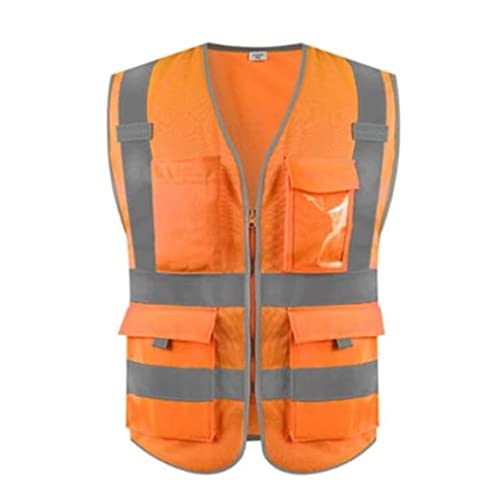 BWUHDKS Warnwesten, Reflektorjacke, Reflektoranzug, Strickstoff, atmungsaktive Sicherheits-Reflektorweste mit Reißverschlusstasche, gut sichtbare Lichtstreifen-Bauweste (grün, groß)(Orange,L) von BWUHDKS