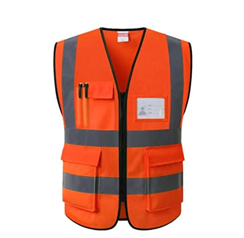 Warnwesten, Reflektorjacke, Reflektor-Sicherheitsweste, Warnweste mit hoher Sichtbarkeit, for Nachtläufe, Laufen im Freien, Radfahren, Bauarbeiten, Bauweste (Rot, Groß)(Orange,L) von BWUHDKS