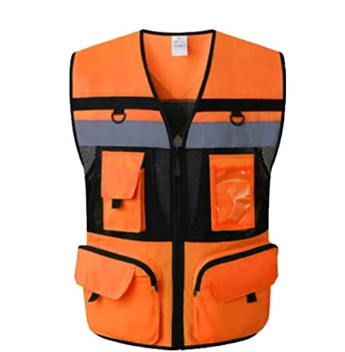 Warnwesten, Reflektorjacke, atmungsaktiver Reflektoranzug, reflektierende Sicherheitsweste aus wenig dehnbarem Garn, gut sichtbarer Overall mit Taschen und Reißverschlüssen, Bauweste (Gelb, Klein)(Ora von BWUHDKS