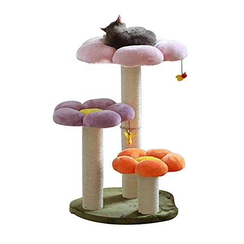 Kratzbaum for Hauskatzen, Katzentürme, Katzenhaus, bequemer Flanell mit Blumenplattform und Kratzbäumen for große Katzen, Spielhaus, lustige Aktivität, entspannend von BXHouP-BaiZTM