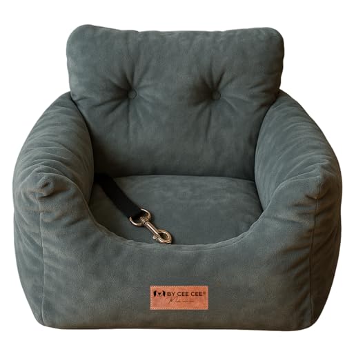By Cee Cee Luxus Hundekorb Auto – Autositz Hund – Weich und Stilvoll - Hundesitz - Mit Sicherheitsgurt - Dunkelgrau Autositz von BY CEE CEE