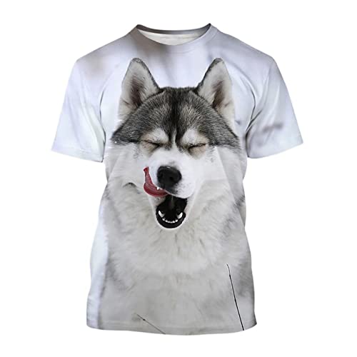 Herren 3D-gedrucktes Muster T-Shirts Top T-Shirts, Sommer Lustiges Haustier Hund 3D-Druck T-Shirt Mode Unisex Lässig Rundhals Kurzarm (Color : Husky-5307, Size : L) von BYONIC