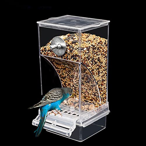 BYUTFA Hängende Vogelfutterspender für Käfige, automatischer Futterspender, Kunststoff-Futterbehälter mit Sitzstange für Wellensittiche, Nymphensittiche, Sittiche von BYUTFA