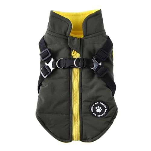 BYYLECL Wasserdichter Hundemantel, verstellbar, Haustiergeschirr, dick, Winterjacke aus Baumwolle mit Reißverschluss für kleine und mittelgroße Hunde, Grün BYYLECL Wasserdichter Hundemantel, verstellbar, Haustiergeschirr, dick, Winterjacke aus Baumwolle mit Reißverschluss für kleine und mittelgroße Hunde, Grün von BYYLECL