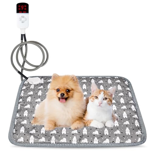 BYZESTY Haustier Heizdecke, Heizkissen für Katzen Hunde mit Einstellbarem Temperaturregler, Haustier Heizmatte Wärmedecke Heizdecke mit Vollstahl-Bissschutzkabel, 45 x 45 cm von BYZESTY