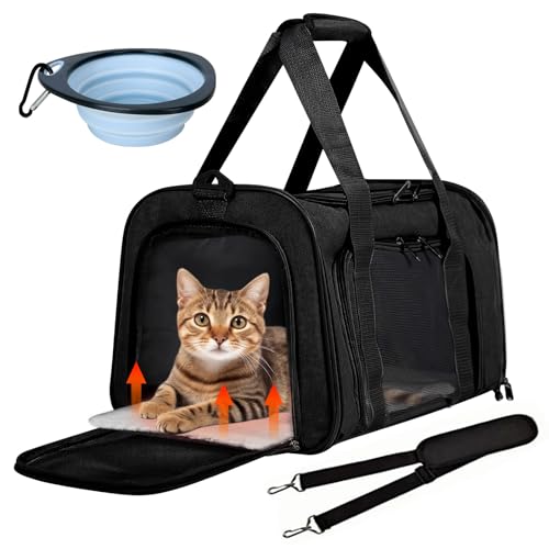 BYZESTY Transportbox Katze Hund Katzentransportbox Hundebox Faltbar Hundetransportbox Katzen Transportboxen Hundetasche Katzenbox Katzentransporttasche Inkl. Hundenapf, 42 x 27 x 28 cm (Schwarz 2) von BYZESTY