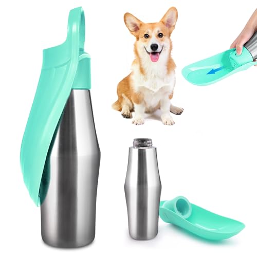 Hundetrinkflasche Für Hund, 750ml Trinkflasche Hunde, 180°Faltbar Hundetrinkflasche, Tragbare Haustier Wasserflasche, Edelstahl Hundetrinkflasche, Trinkflasche Hunde Für Ausbildung (Grün, 1) von BYZESTY