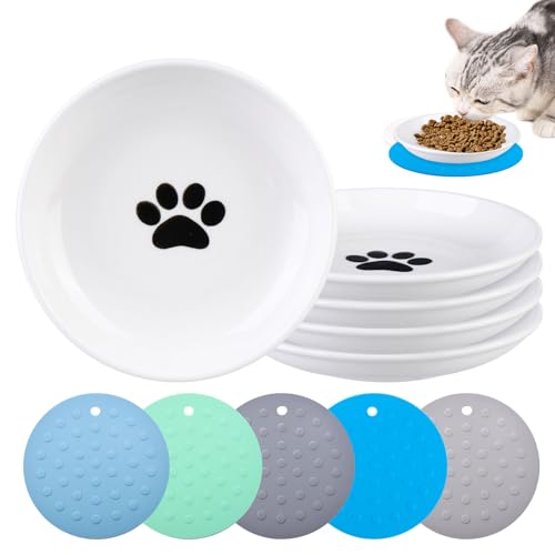 Katzennapf Keramik, 5 Stück Futternapf Katze Keramik Mit 5 Antirutschmatten, Breite Flache Katzenfutterteller, Katzenfutterteller Aus Keramik, Futternapf rutschfest Set Für Kätzchen Und Kleintiere Katzennapf Keramik, 5 Stück Futternapf Katze Keramik Mit 5 Antirutschmatten, Breite Flache Katzenfutterteller, Katzenfutterteller Aus Keramik, Futternapf rutschfest Set Für Kätzchen Und Kleintiere von BYZESTY
