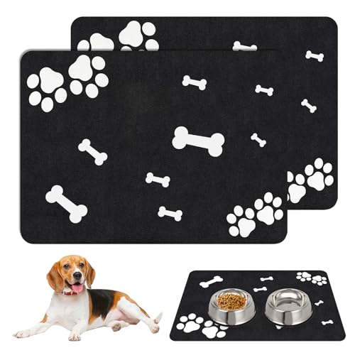 Napfunterlage Hund, 2 Stück Napfunterlage Katzen, Futtermatte Hund 60 x 40 cm, Super Saugfähige Futtermatte Katzen, rutschfeste & Wasserdicht Hundenapf Unterlage, Futternapf Matte, Schwarz Napfunterlage Hund, 2 Stück Napfunterlage Katzen, Futtermatte Hund 60 x 40 cm, Super Saugfähige Futtermatte Katzen, rutschfeste & Wasserdicht Hundenapf Unterlage, Futternapf Matte, Schwarz von BYZESTY